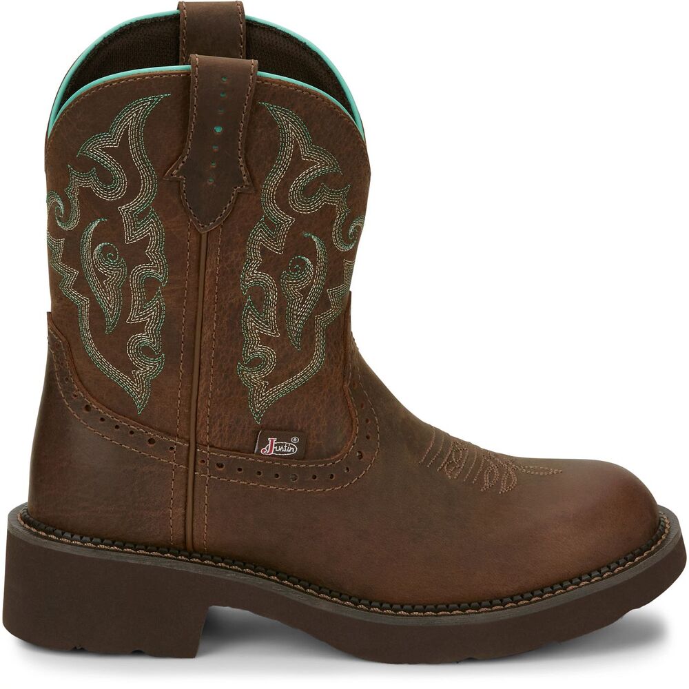 Justin Gypsy Cowboy Boots, Brown Leather with teal accents, Women's 5.5, LN